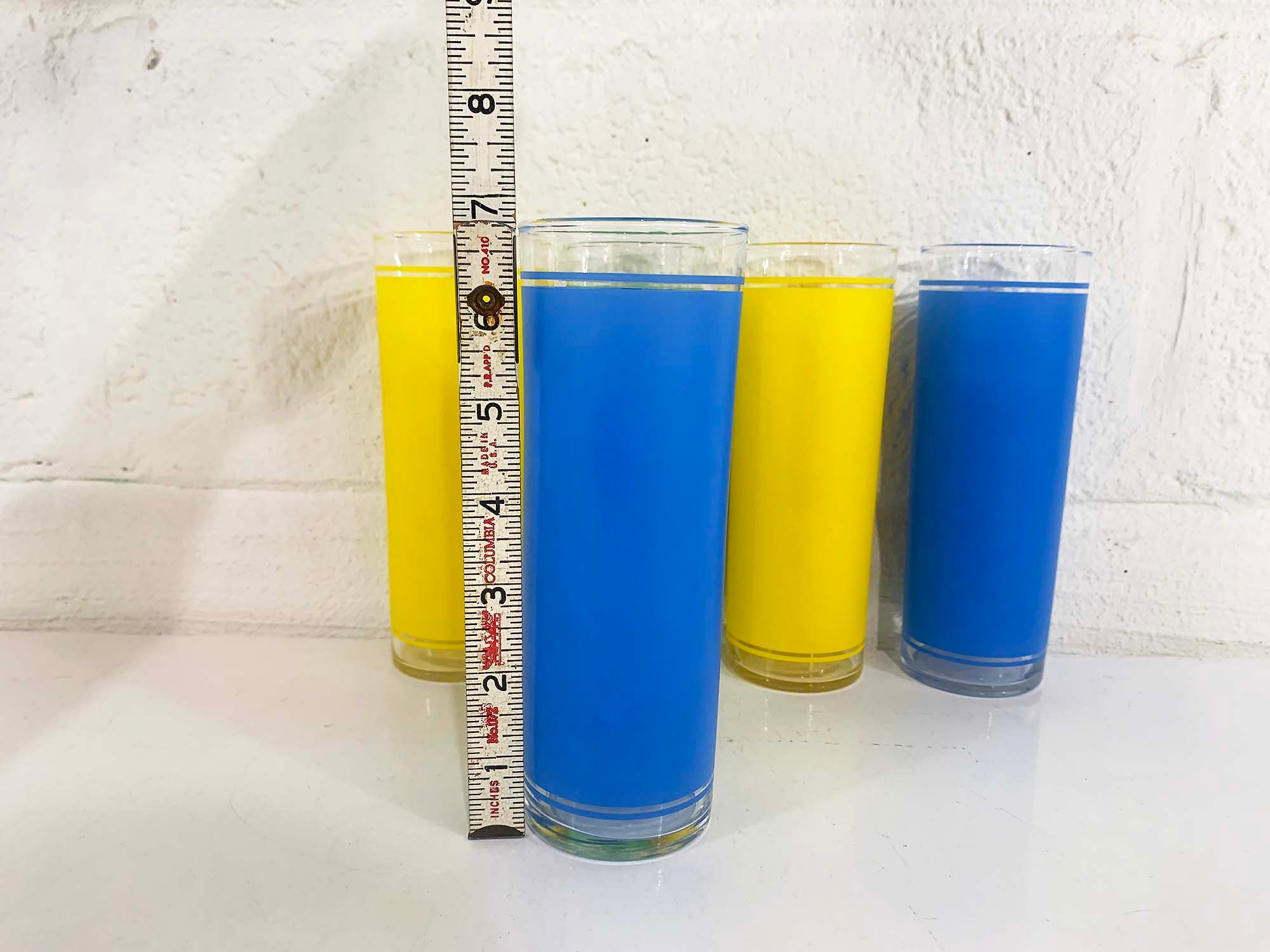 Vintage Federal Frosted Zombie Glasses Green Blue Yellow Set of 5