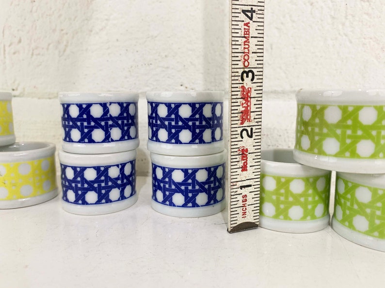 Vintage Napkin Rings Set of 10 Takahashi Porcelain Japan Ceramic Ring Blue Green Yellow Colorful White Dinner Table Party 1980s image 9