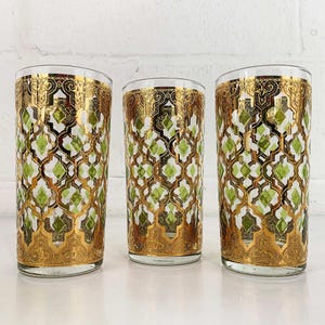 Vintage Culver Valencia Glasses Set of 3 Barware Bar Mid Century Gold 1960s