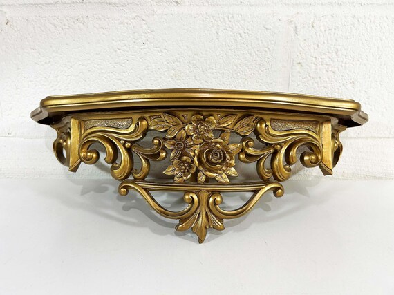 Vintage Dart Industries Gold Shelf, Ornate Floral Hollywood Regency Wall Decor 1960s 1969