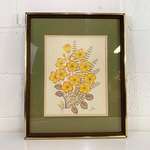 Vintage Framed Floral Print Olivia Francis Frame Lithograph Litho Yellow Flowers 1981 1980s image 3