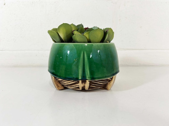 Vintage McCoy Pottery Planter: Forest Green Art Deco, Mid-Century USA