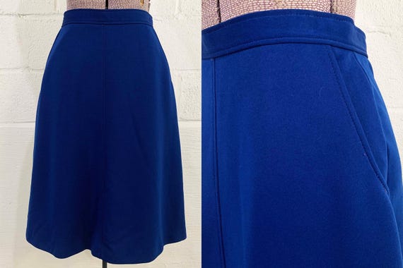 Vintage Navy Blue Skirt Jack Winter A-Line Schoolgirl Knee Length School Uniform Mod 1970s 1980s Small