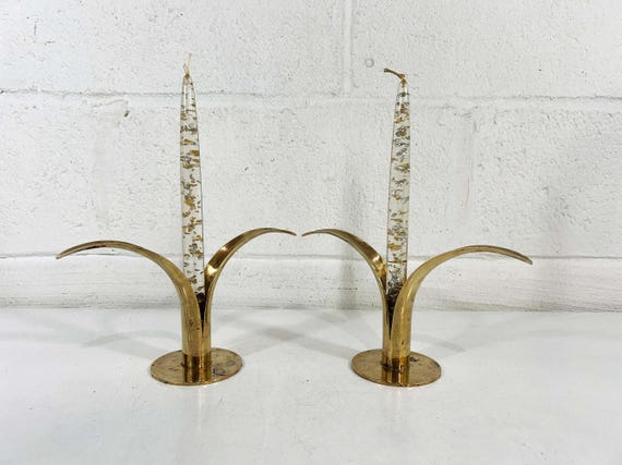 Vintage Brass Candle Holders Liljan The Lily Scandinavian Ivar Ålenius-Björk Set of 2 Pair Candlesticks Mid-Century Candleholder Wedding 50s