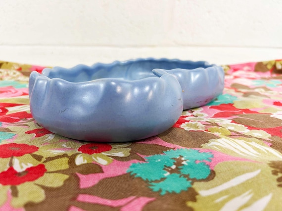 Vintage Royal Haeger Bowl  Periwinkle Blue Bonsai Succulent Planter  Pottery Oblong Free Form Ruffle Edge Console Dish 1950s
