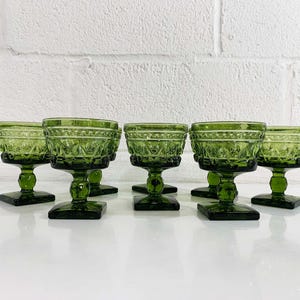 Vintage Set of 8 Coupe Glasses Green Goblet Faceted Indiana Glass Champagne 1970s