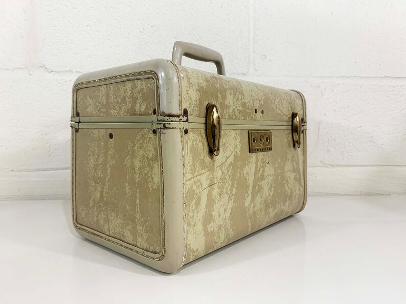 Vintage Samsonite Streamlite Train Case Make Up Bag Suitcase Makeup Case Overnight Bag Luggage Travel 1950s Mirror Vanity 1940s Beige Ivory image 2