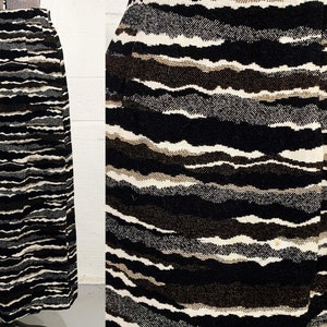 Vintage Maxi Skirt Animal Abstract Striped Heavyweight Mod Pencil Black White Medium Large 1960s