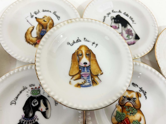 Vintage 1950s Ardalt-Lenwile Bridge Playing Cards Dog Plate Nut Dish Ashtray Coaster Set of 8 Mid-Century