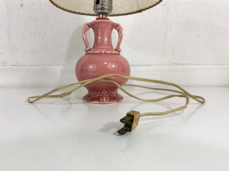 Vintage Small Pink Table Lamp Ceramic Light Decor MCM Rose Mid-Century Shade Accent Lighting Bedroom 1960s 1950s image 7