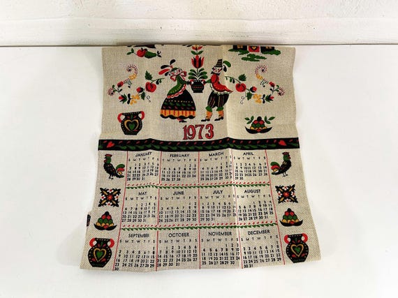 Vintage 1973 Linen Tea Towel Cotton Kitchen Mid-Century 70s 1970s MCM Birthday Gift NOS Deadstock