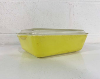 Vintage Pyrex Yellow Refrigerator Dish Primary Glass Mid-Century Retro Casserole 503-B 1.5 Quart Made in USA Ovenware 1960s 60s Fridge