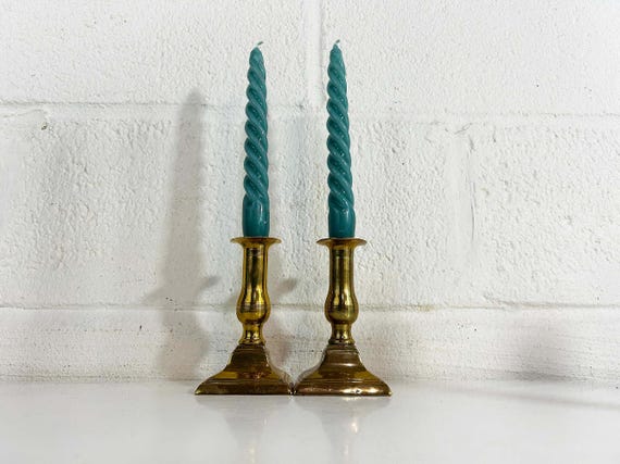 Vintage Brass Candle Holders Pair Candlesticks Retro Decor Mid-Century Hollywood Regency Candleholder Wedding