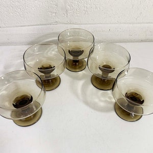 Vintage Smoky Coupe Glasses Goblets Coffee Brown Set of 5 Champagne Sherbert Dessert 1970s 1960s Holiday Party image 3
