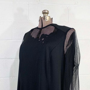 Vintage Black A-Line Dress Sheer Long Sleeves Cocktail Party New Year's Eve Wedding 1980s 80s Plus Curvy Volup XXL 1XL 1X 2XL 2X 3XL 3X image 5