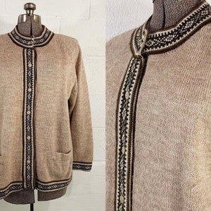 Vintage Alpaca Peruvian Cardigan Button Down Raglan Long Sleeve Fair Isle Knit Cream Ivory Tan 1980s 1990s XXL XL 1XL 2XL 1X 2X image 1