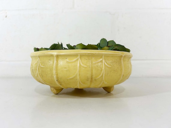 Vintage Nelson McCoy Yellow Pottery Planter, Footed Bowl, USA 1940s