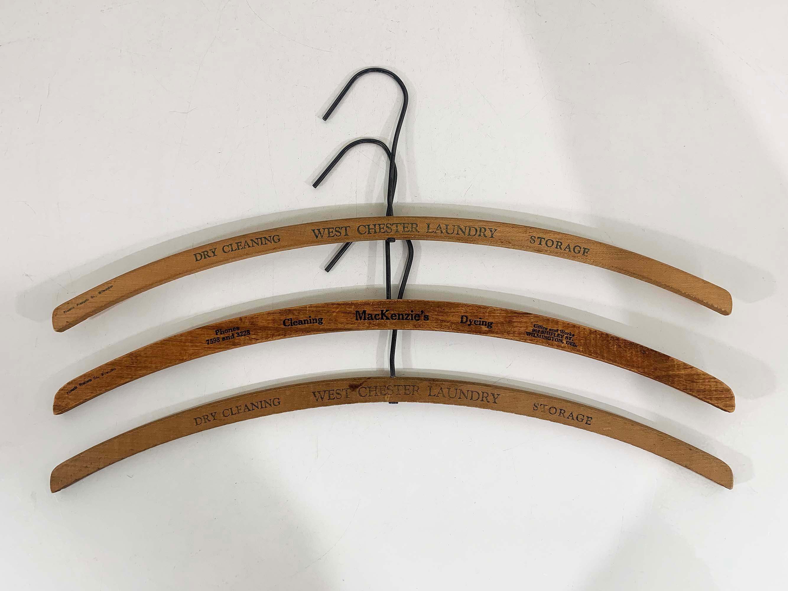 Vintage Wooden Hangers Set of 3 Advertising Rustic Industrial Decor