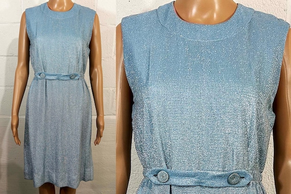 Vintage Baby Blue Glittery Dress Sleeveless Glitter Parkshire Sparkle Formal New Year's Eve Party Cocktail 1960s Small Medium
