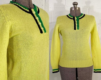 Vintage Yellow Sweater Molly D Green Black Long Sleeve Knit Mod Jumper Stripe Dopamine Dressing Colorful Clothing 1970s 70s Small XS