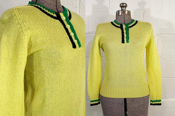 Vintage Yellow Sweater Molly D Green Black Long Sleeve Knit Mod Jumper Stripe Dopamine Dressing Colorful Clothing 1970s 70s Small XS