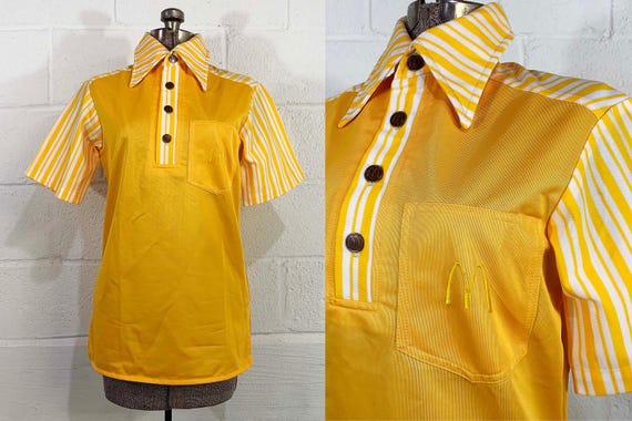 Vintage McDonald’s Uniform Polo Shirt 1976 Crest 1970s Yellow White Fast Food Restaurant Dead Stock NOS Deadstock 70s Small Medium