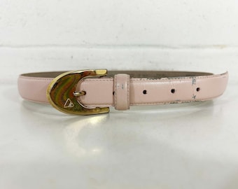 Vintage Cream Skinny Snakeskin Belt Gold Buckle Small 1980s 