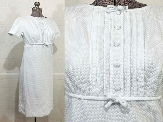 Vintage White Dress Lanz Originals Empire Waist 1960s Tank Mod Sheath Summer Wedding Reception Alternative Bride XS Small
