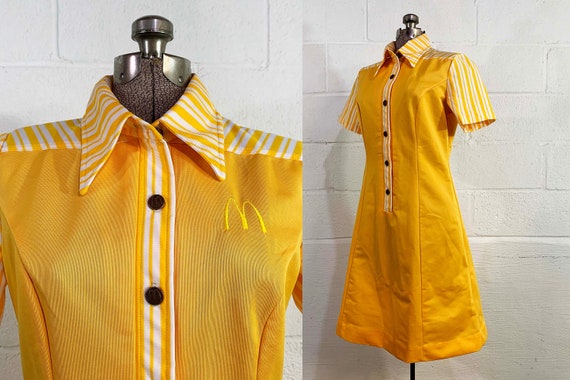 Vintage McDonald’s Uniform Dress 1976 Crest 1970s Yellow White Fast Food Restaurant Dead Stock NOS Deadstock Size 14 Large