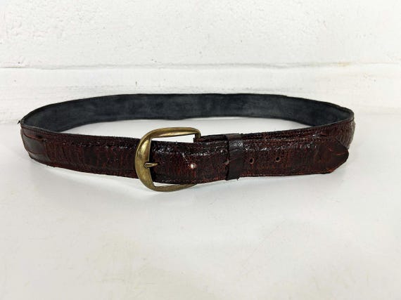 Vintage Suede Leather Belt Unisex Western Cowgirl Cowboy Rockabilly Country Southwestern Large Gold Metal Buckle 1980s 1970s