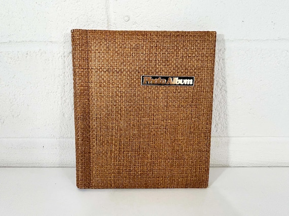 Vintage Photo Album Woven Cover Brown Tan Vacation Scrapbook Memories Book 1970s Photography Gift Textured MCM