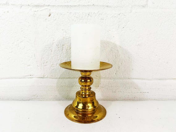 Vintage Gold Pillar Candle Holder: 1970s Candlestick