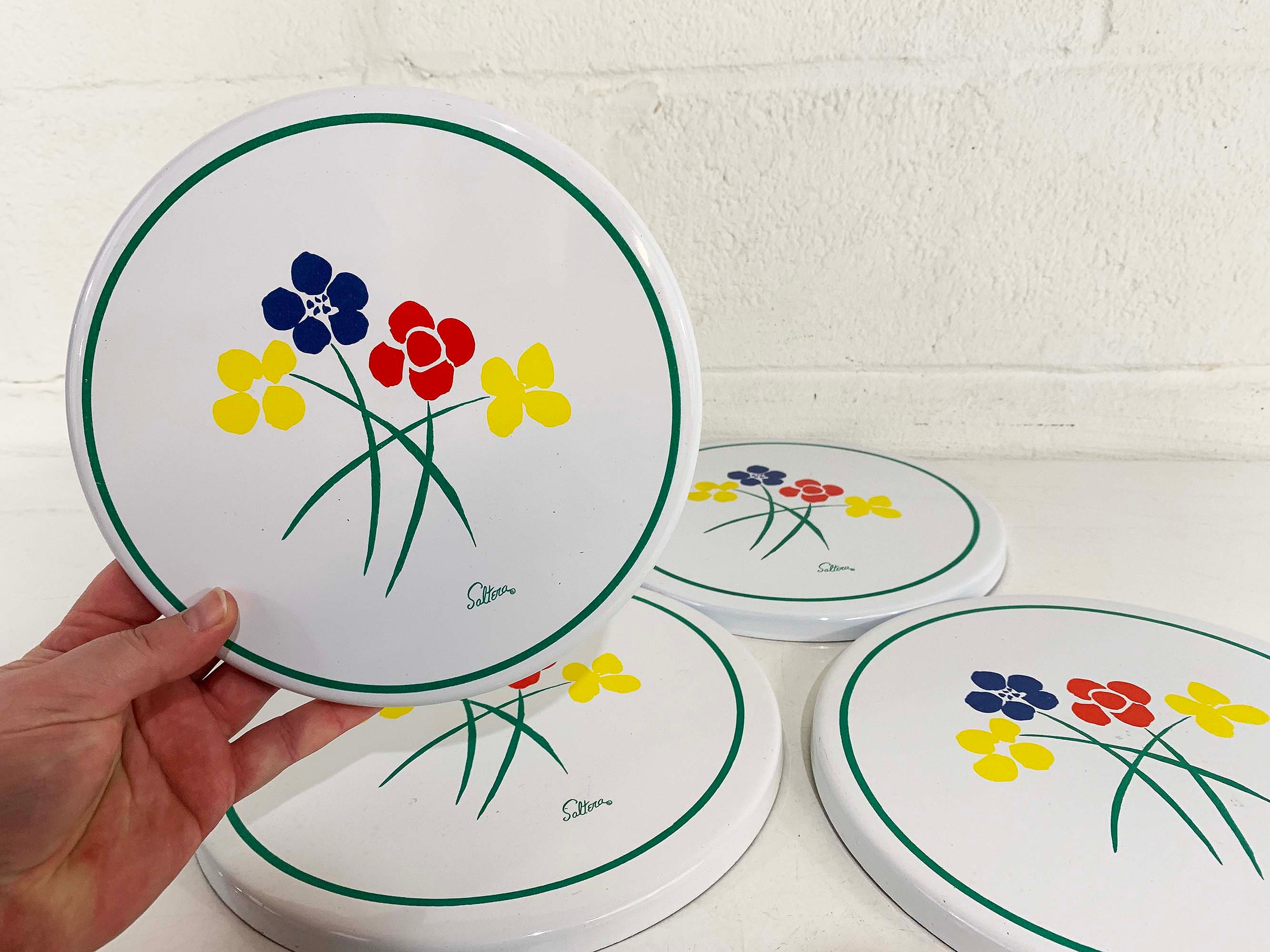 Vintage Red Green Enamel Burner Covers Set of 4 Saltera White Electric