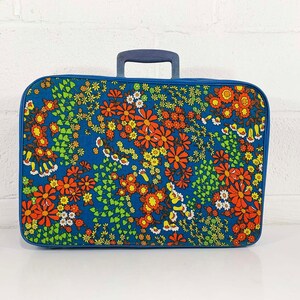 Vintage Small Flower Power Suitcase Rainbow Floral Case Make Up Bag Makeup Overnight Bag Luggage Travel 1970s 1960s Mod Kitsch Kawaii image 2