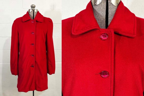 Vintage Red Long Jacket Sherwood Lightweight Dress Coat Winter Fall Autumn Classic 1980s Medium Large