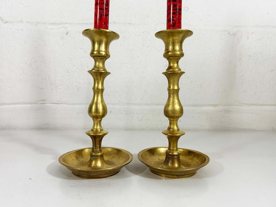Vintage Brass Set of 2 Candle Holders Candlesticks Mid-Century Hollywood Regency Candleholder 1970s