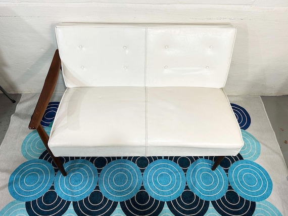 Vintage White Vinyl Loveseat – Mid Century Modern Paoli Half Sectional