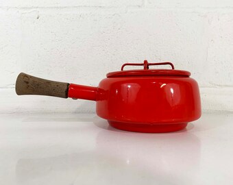 Vintage Dansk Kobenstyle Pot Enamel Red Koben Danish Denmark Fondue MCM Mid-Century Kitchen Cookware Enamelware Pan Saucepan 1960s