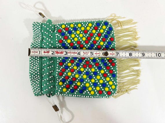 Vintage Beaded Bag Drawstring Change Purse Rainbo… - image 10