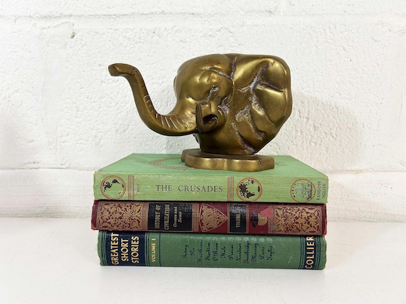 Vintage Brass Elephant Bookend Gold Metal Decor  Library Office Den Bookshelf Decor 1970s