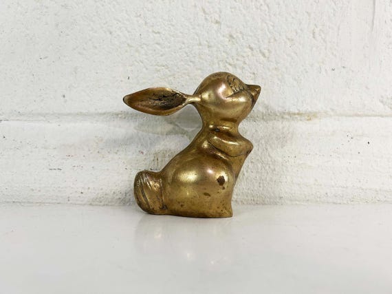 Vintage Brass Bunny Rabbit Mid-Century Hollywood Regency Bunnies Easter Woodland Creature Figure Figurine