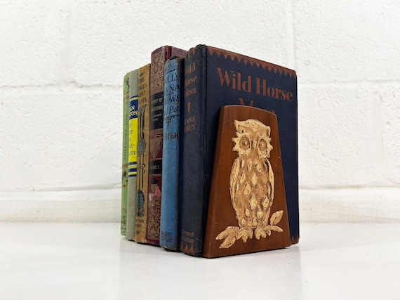Vintage Owl Bookend Pair Set of Two Bookends Mid-Century Owls Bookcase Book Shelf 1970s