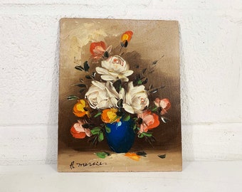 Vintage Floral Original Painting Art White Roses Flower Still Life Unframed Painted 3D Amateur Painter Hobbyist Hobby Wall Decor