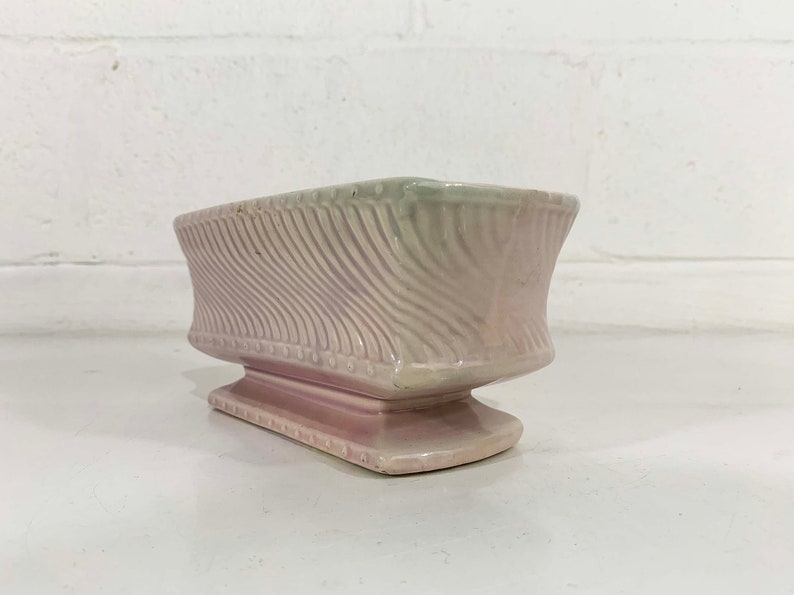 Vintage Pink McCoy Planter Art Deco Powder White Pedestal Ceramic Pottery Bowl Pot Mid-Century Pot MCM USA 1950s image 3