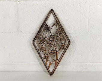 Vintage Plastic Gold Flower Branch Wall Hanging Floral Cherry Blossom Flowers 1960s 1970s Diamond Boho Retro Branch MCM