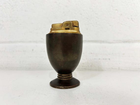 Vintage Mid Century Ronson Atomic Table Lighter 1950s Mid-Century Modern Decor Butane Gas Essex 1956 Bronze Brass