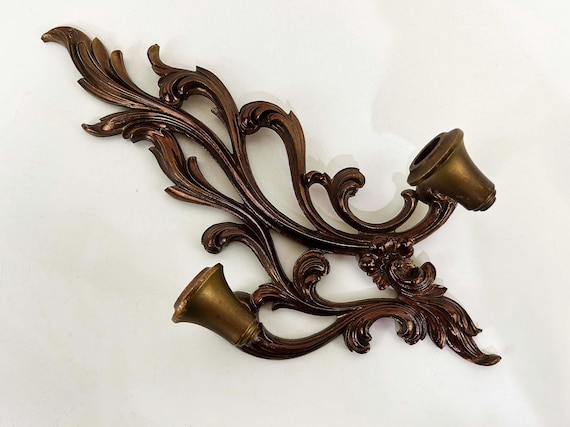 Vintage Gold Syroco Wood Wall Sconce Candle Holder Candlesticks Retro Decor Mid-Century Hollywood Regency Hanging Candleholder 1960s