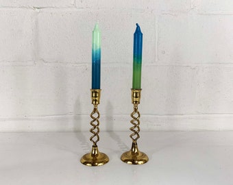 Vintage Brass Candle Holders Pair Candlesticks Retro Decor Mid-Century Hollywood Regency Candleholder Spiral Tall Barley Twist Wedding