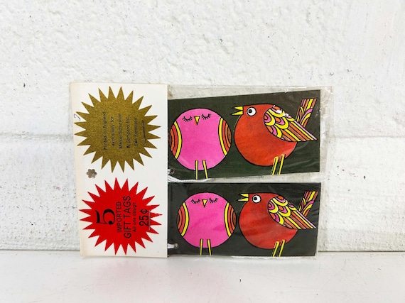 Vintage Bird Gift Tags Cards Cute Birds Kawaii Colorful Gift Wrap NOS Deadstock Brand New 1960s Dopamine Ephemera