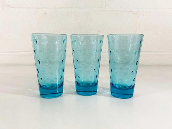 Vintage Hazel Atlas Capri Dot Glasses Set of 3 Juice Glass Mid Century Blue Cocktail Barware 1950s 1960s MCM Dopamine Decor